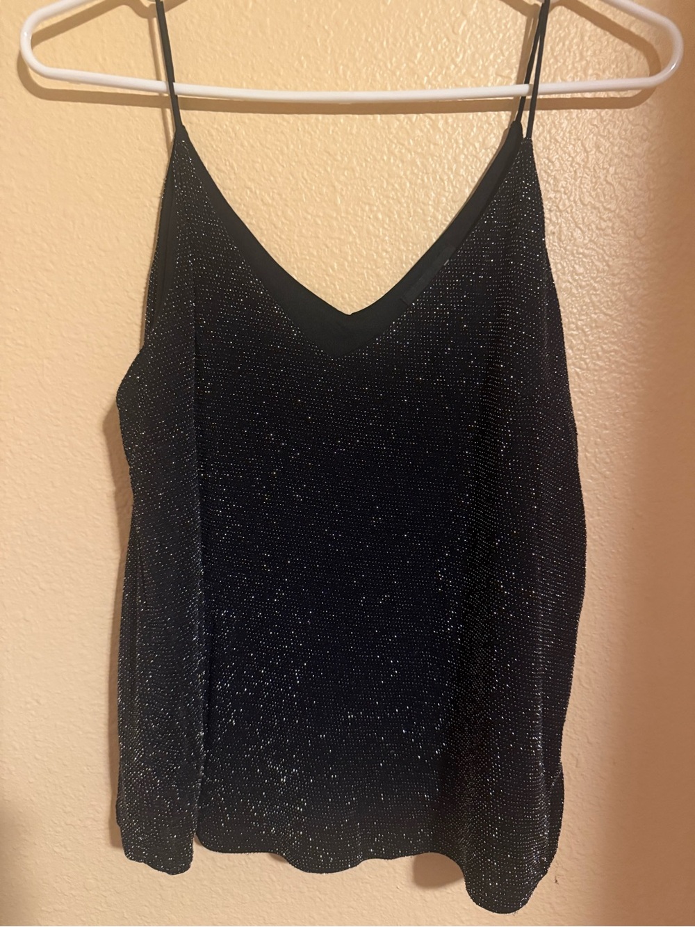 Black Sparkle V-Neck Camisole with Slim Straps